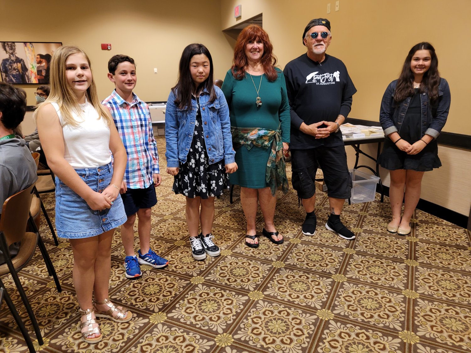 Some winners in The St. Johns Cultural Council’s second annual Haiku Contest are seen with judge Michael Henry Lee. Pictured from left are Ella Belknap, Easton Crews, Aika Matsuda, Pat Konover, Lee and Charlotte Garcia.